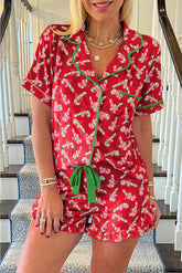 Rotes Pyjama-Set mit weihnachtlichem Zuckerstangen-Print und Taschen